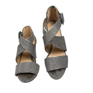 FRANCO SARTO  Hazelle 2 Women’s Sparkling Pewter Block Heel Strappy Shoes 5.5p